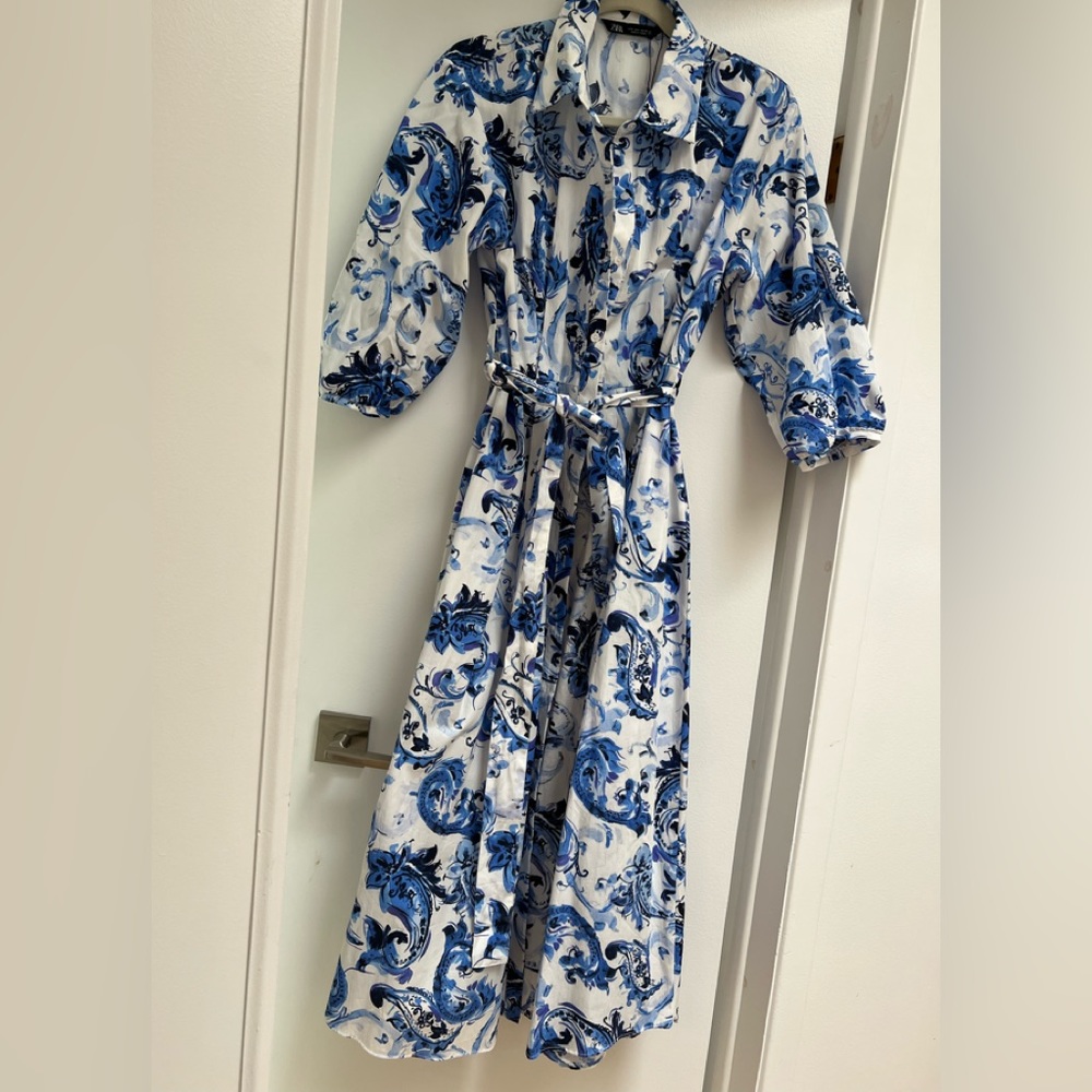 Zara dress cotton a line with buttons